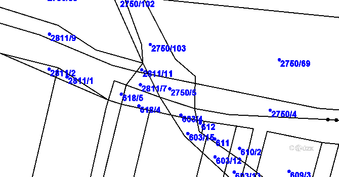 Parcela st. 2750/5 v KÚ Ledce u Plzně, Katastrální mapa