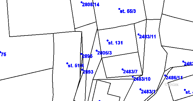 Parcela st. 2805/3 v KÚ Ledce u Plzně, Katastrální mapa
