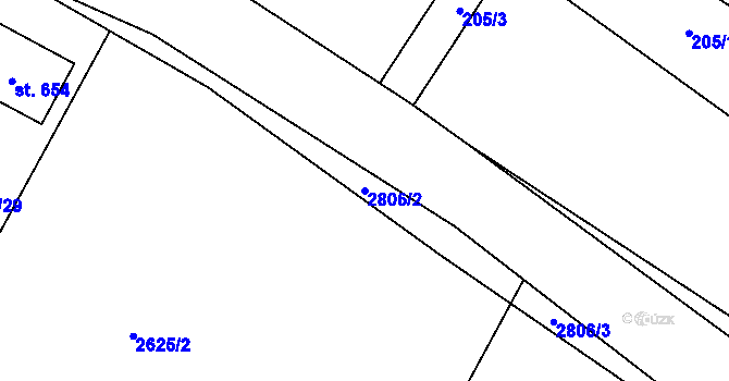 Parcela st. 2806/2 v KÚ Ledce u Plzně, Katastrální mapa