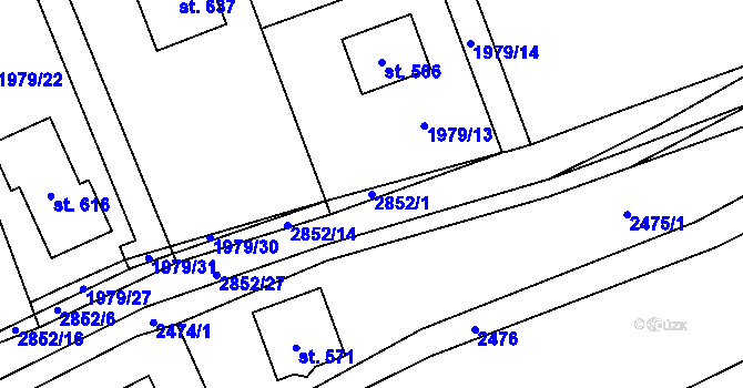 Parcela st. 2852/1 v KÚ Ledce u Plzně, Katastrální mapa