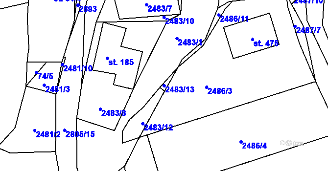Parcela st. 2483/13 v KÚ Ledce u Plzně, Katastrální mapa