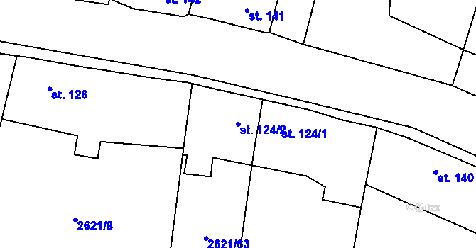 Parcela st. 124/2 v KÚ Ledce u Plzně, Katastrální mapa
