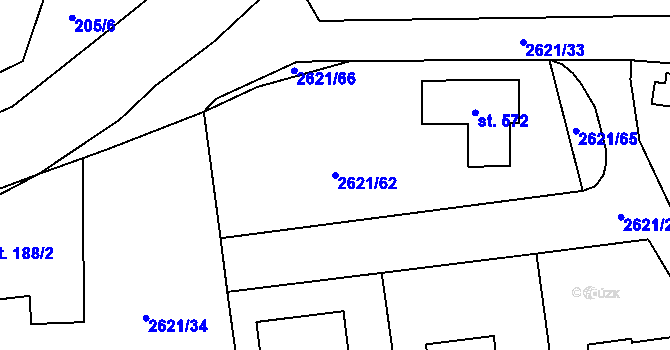 Parcela st. 2621/62 v KÚ Ledce u Plzně, Katastrální mapa