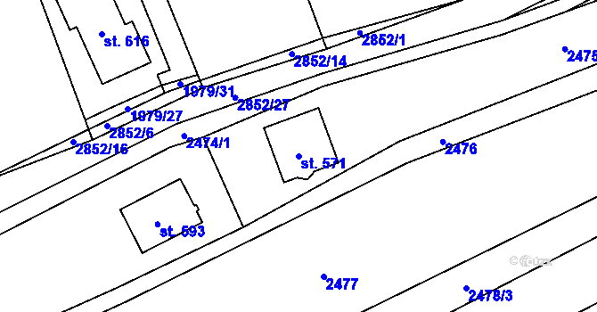 Parcela st. 571 v KÚ Ledce u Plzně, Katastrální mapa