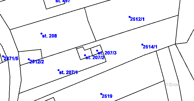 Parcela st. 207/3 v KÚ Ledce u Plzně, Katastrální mapa