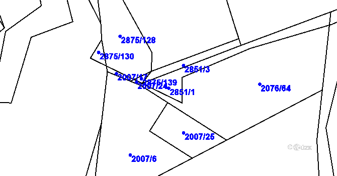 Parcela st. 2851/1 v KÚ Ledce u Plzně, Katastrální mapa