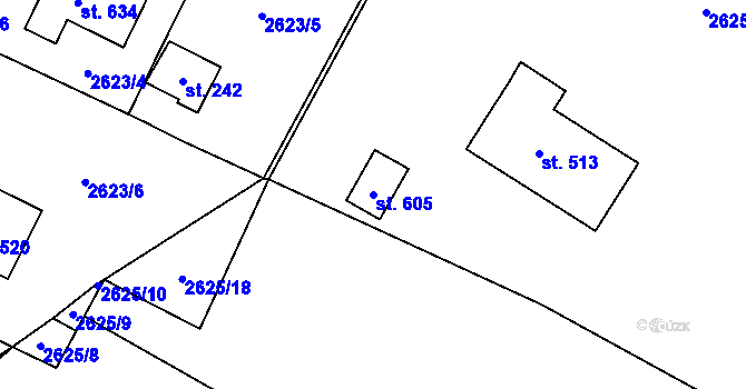 Parcela st. 605 v KÚ Ledce u Plzně, Katastrální mapa