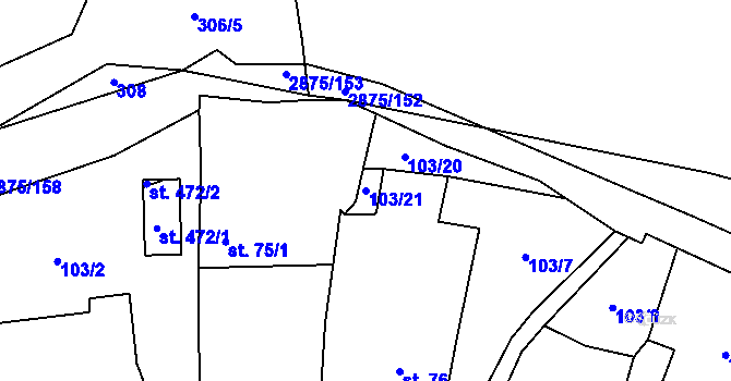 Parcela st. 103/21 v KÚ Ledce u Plzně, Katastrální mapa