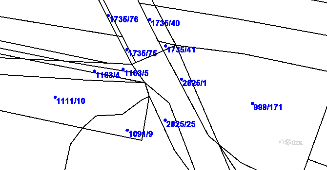 Parcela st. 2825/5 v KÚ Ledce u Plzně, Katastrální mapa