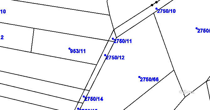 Parcela st. 2750/12 v KÚ Ledce u Plzně, Katastrální mapa
