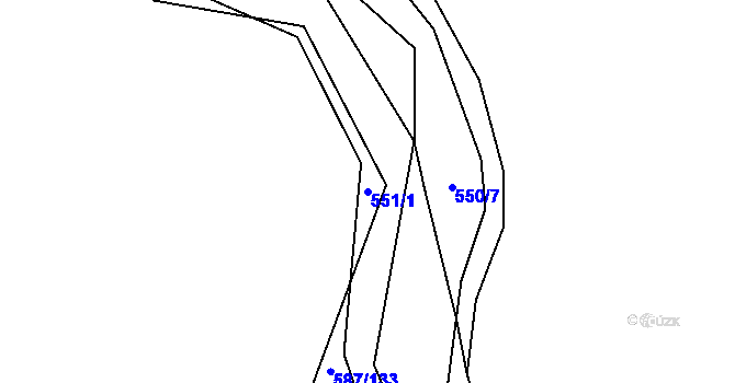 Parcela st. 551/1 v KÚ Ledce u Plzně, Katastrální mapa