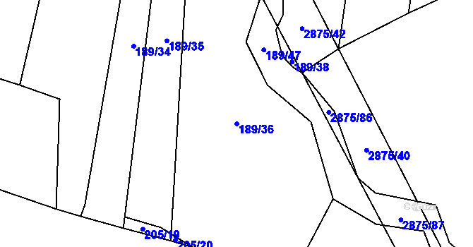 Parcela st. 189/36 v KÚ Ledce u Plzně, Katastrální mapa