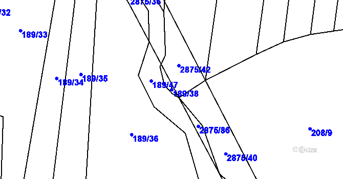 Parcela st. 189/38 v KÚ Ledce u Plzně, Katastrální mapa