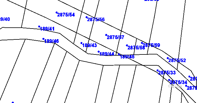 Parcela st. 189/44 v KÚ Ledce u Plzně, Katastrální mapa