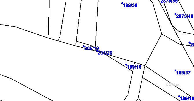 Parcela st. 205/20 v KÚ Ledce u Plzně, Katastrální mapa