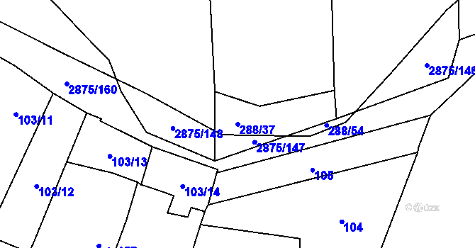 Parcela st. 288/37 v KÚ Ledce u Plzně, Katastrální mapa
