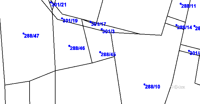 Parcela st. 288/45 v KÚ Ledce u Plzně, Katastrální mapa