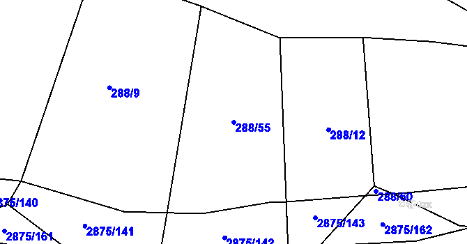 Parcela st. 288/55 v KÚ Ledce u Plzně, Katastrální mapa
