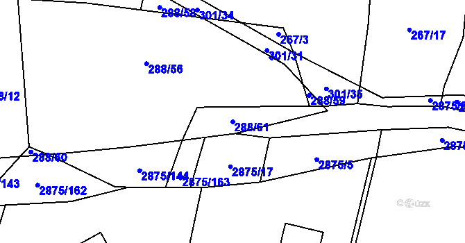 Parcela st. 288/61 v KÚ Ledce u Plzně, Katastrální mapa