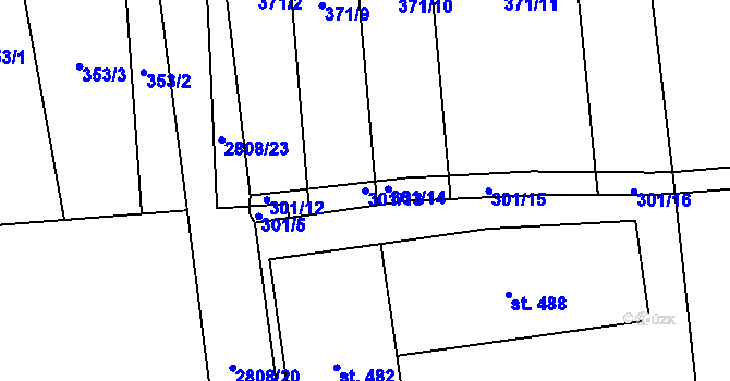 Parcela st. 301/13 v KÚ Ledce u Plzně, Katastrální mapa