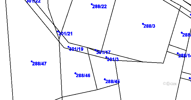 Parcela st. 301/17 v KÚ Ledce u Plzně, Katastrální mapa