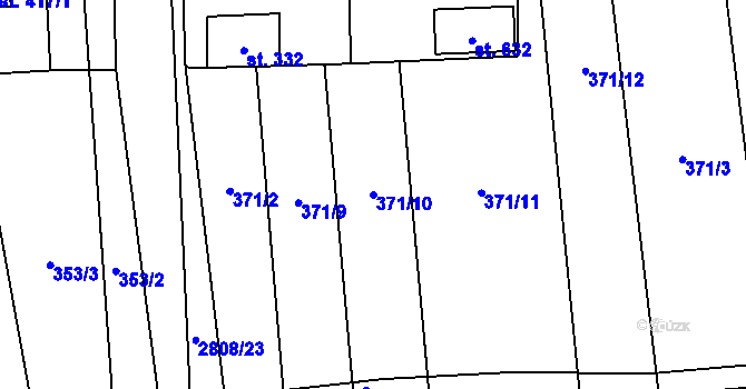 Parcela st. 371/10 v KÚ Ledce u Plzně, Katastrální mapa