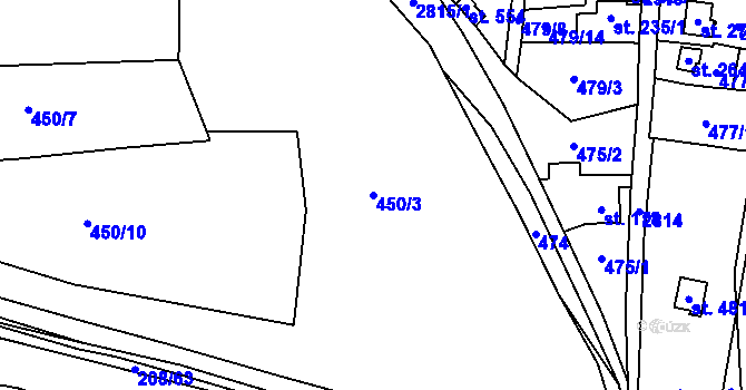 Parcela st. 450/3 v KÚ Ledce u Plzně, Katastrální mapa