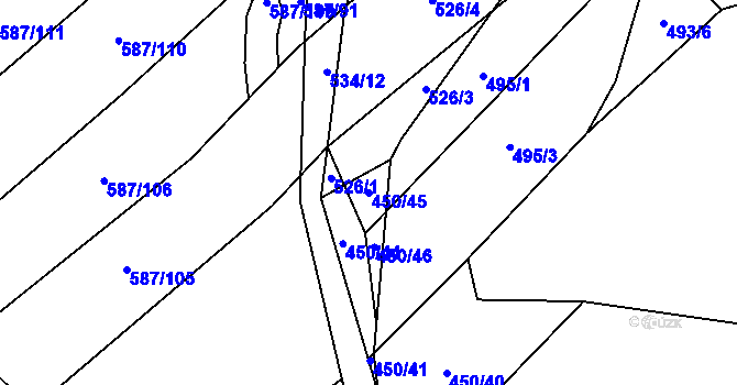 Parcela st. 450/45 v KÚ Ledce u Plzně, Katastrální mapa
