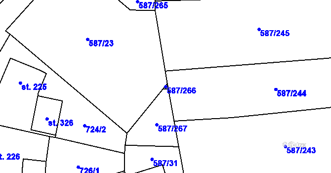 Parcela st. 587/266 v KÚ Ledce u Plzně, Katastrální mapa