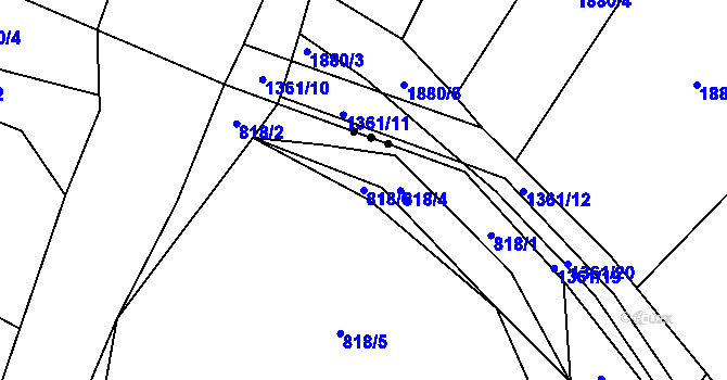 Parcela st. 818/6 v KÚ Ledce u Plzně, Katastrální mapa