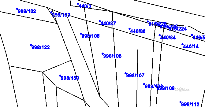 Parcela st. 998/106 v KÚ Ledce u Plzně, Katastrální mapa