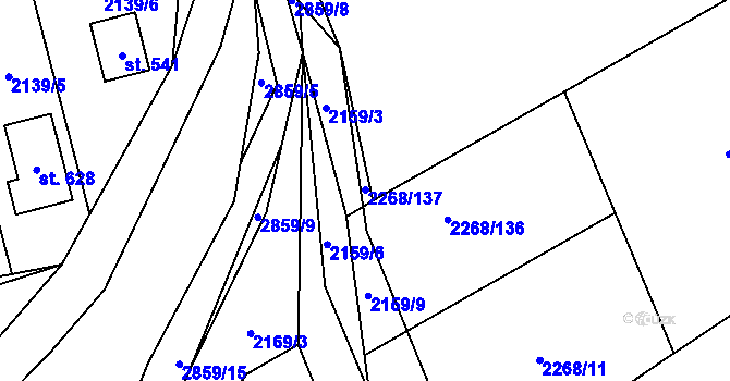 Parcela st. 2268/9 v KÚ Ledce u Plzně, Katastrální mapa
