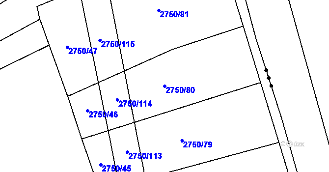 Parcela st. 2750/80 v KÚ Ledce u Plzně, Katastrální mapa