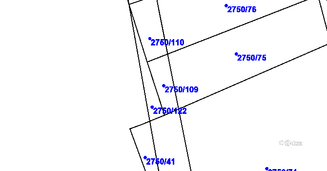 Parcela st. 2750/109 v KÚ Ledce u Plzně, Katastrální mapa