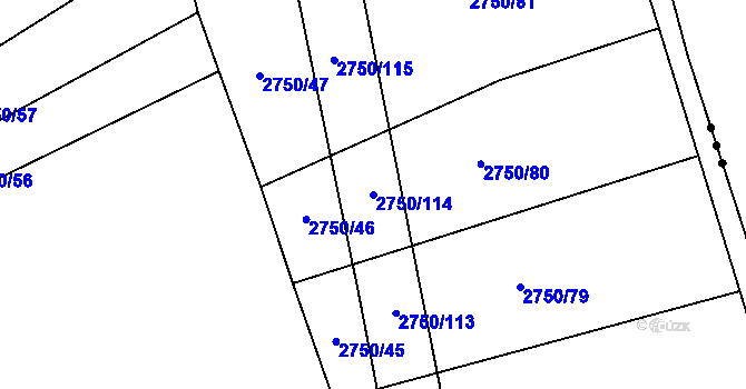 Parcela st. 2750/114 v KÚ Ledce u Plzně, Katastrální mapa