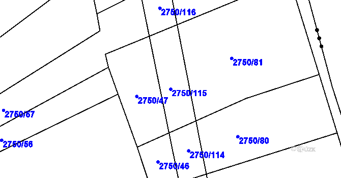 Parcela st. 2750/115 v KÚ Ledce u Plzně, Katastrální mapa