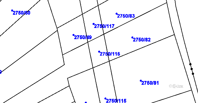 Parcela st. 2750/116 v KÚ Ledce u Plzně, Katastrální mapa