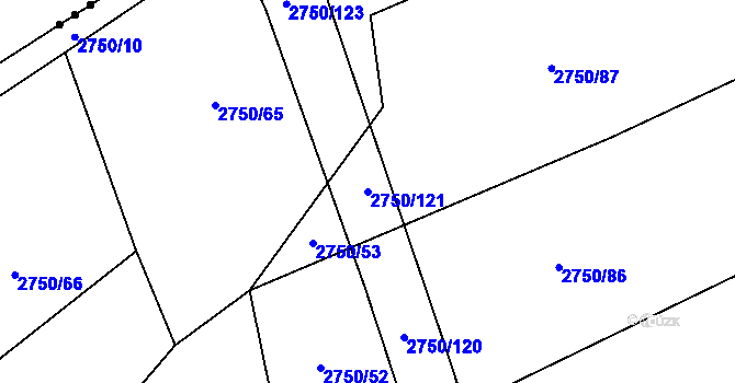Parcela st. 2750/121 v KÚ Ledce u Plzně, Katastrální mapa