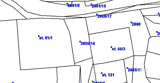 Parcela st. 2805/14 v KÚ Ledce u Plzně, Katastrální mapa