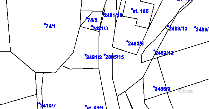 Parcela st. 2805/15 v KÚ Ledce u Plzně, Katastrální mapa