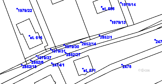 Parcela st. 2852/14 v KÚ Ledce u Plzně, Katastrální mapa