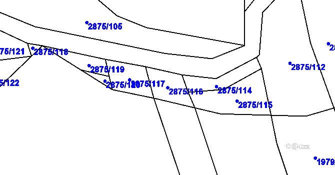 Parcela st. 2875/116 v KÚ Ledce u Plzně, Katastrální mapa