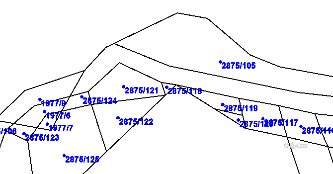 Parcela st. 2875/118 v KÚ Ledce u Plzně, Katastrální mapa