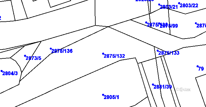 Parcela st. 2875/132 v KÚ Ledce u Plzně, Katastrální mapa