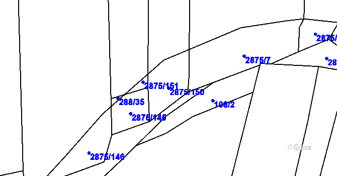 Parcela st. 2875/150 v KÚ Ledce u Plzně, Katastrální mapa