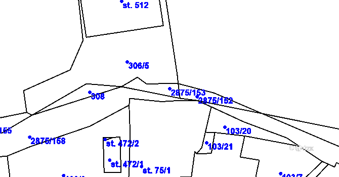 Parcela st. 2875/153 v KÚ Ledce u Plzně, Katastrální mapa