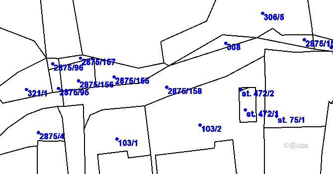 Parcela st. 2875/158 v KÚ Ledce u Plzně, Katastrální mapa