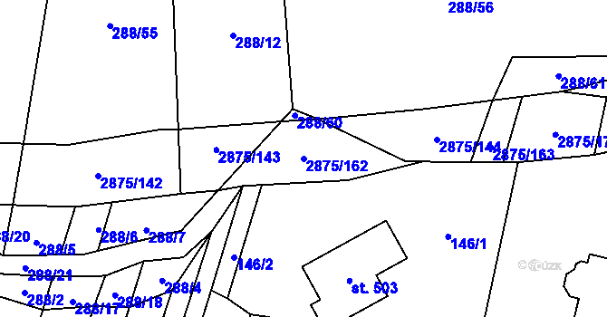 Parcela st. 2875/162 v KÚ Ledce u Plzně, Katastrální mapa