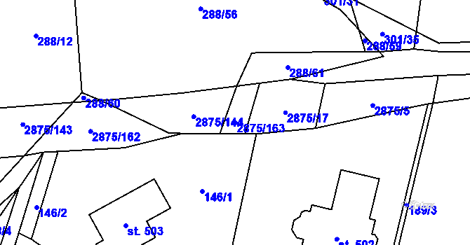 Parcela st. 2875/163 v KÚ Ledce u Plzně, Katastrální mapa