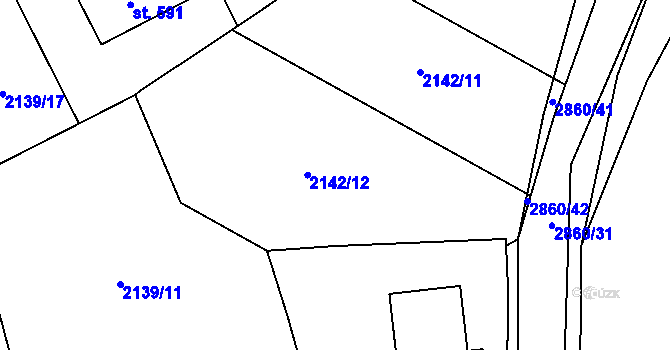 Parcela st. 2142/12 v KÚ Ledce u Plzně, Katastrální mapa